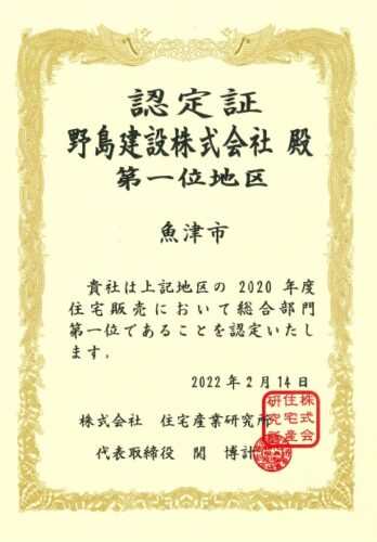 ２０２０年度　魚津市着工棟数No.1