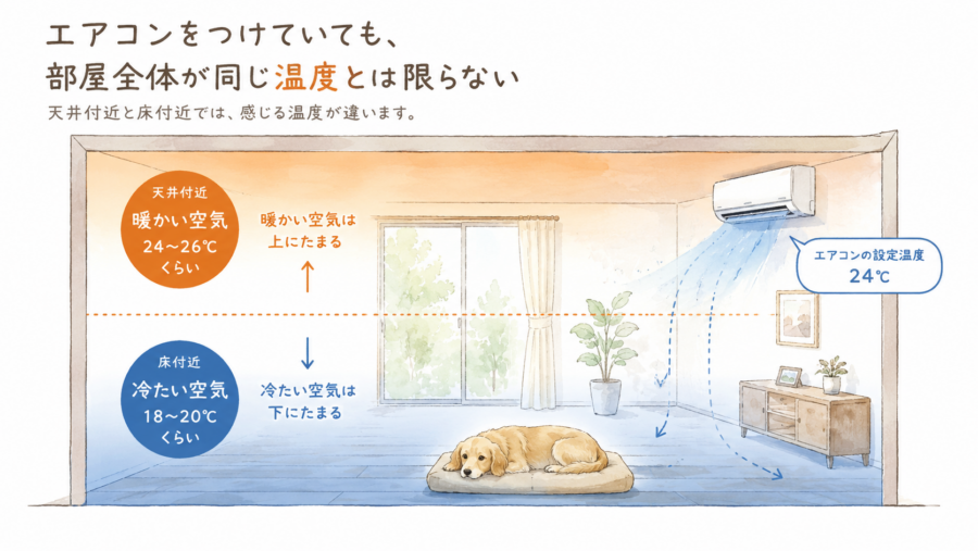 極端な例ですが、どうしても床面の方が寒くなるのがエアコンです
