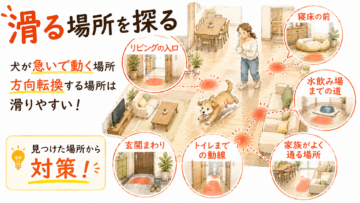 犬が床で滑る場所を探って解決策を探す