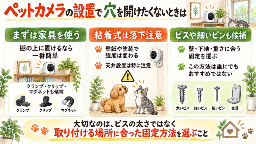 ペットカメラの穴は、誰もが気になるところです。上手く切り抜ける方法を3ステップで紹介します。
