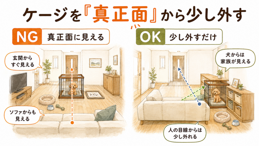 画像は極端な例ですが、家具の少し裏とか見えない工夫をすることは犬用品で煩雑に見えないようにする工夫の第一歩です。
