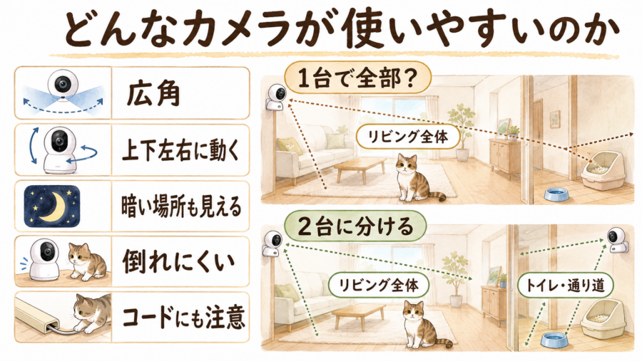 ペットカメラに求められる機能はあればあるほど、間違いないですが、高くなります。いかに引き算を考えられるかで、値段を抑えることが可能になります。