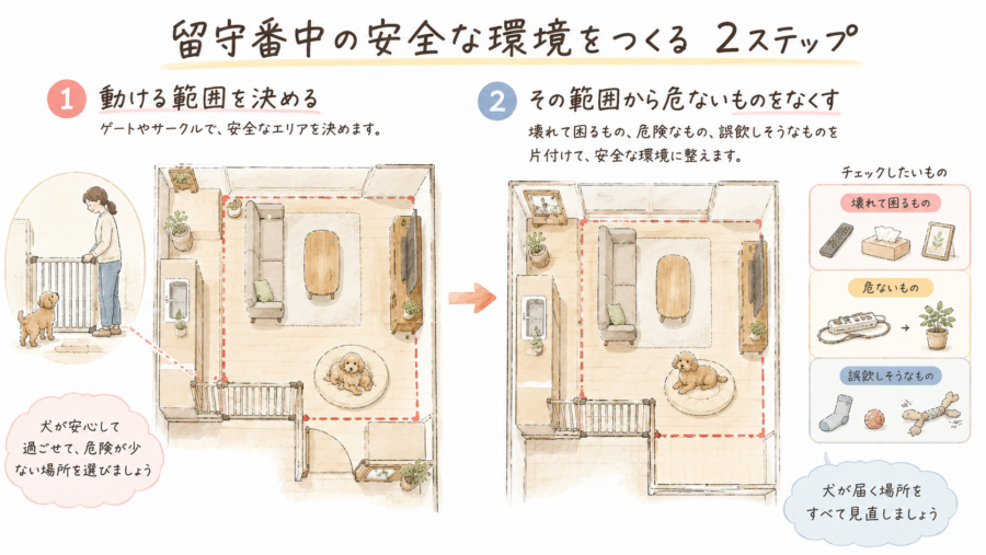 留守番の範囲を決めることは、問題行動を起こさない事にもつながるので、ペットカメラを設置しなくても考えたいことです。