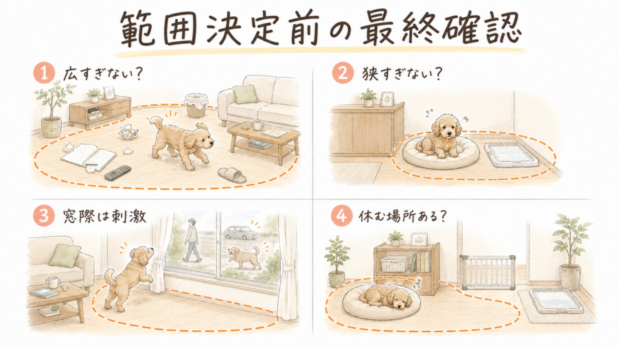 犬の留守番の範囲を決める時のチェックリストです