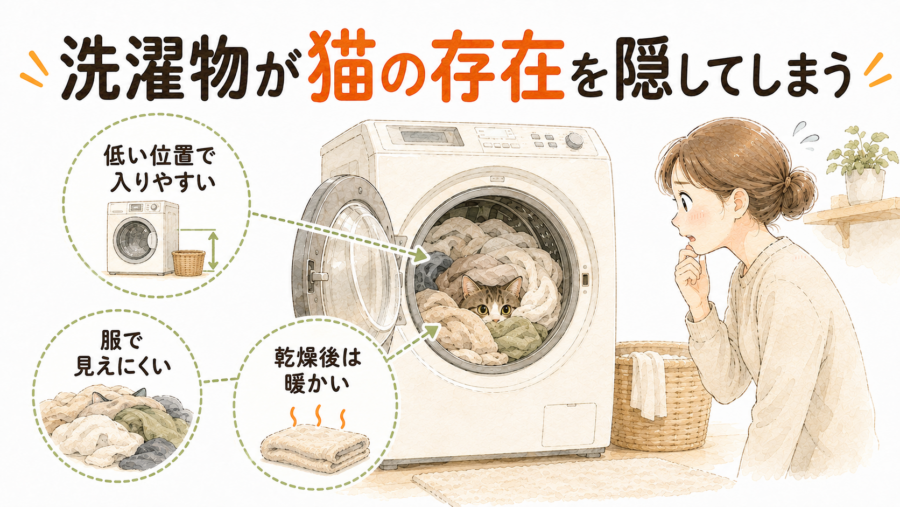 洗濯ものが猫や子供の存在をおおってしまうことは、普通に考えられます。