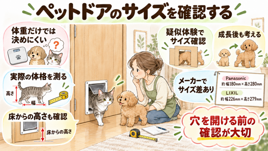 ペットドアは成長から老化、体格など多くのチェックポイントがあります。