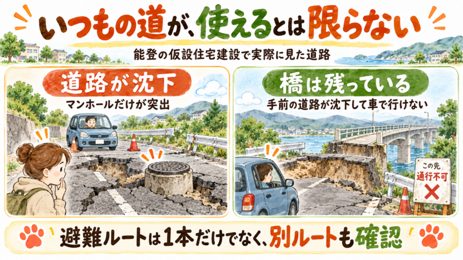 マンホールや橋のせいで、車が使えないことも想定しておく必要があります。
