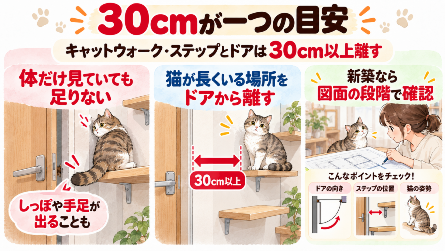 猫のために30㎝離す工夫で、巻き込み事故を減らします。