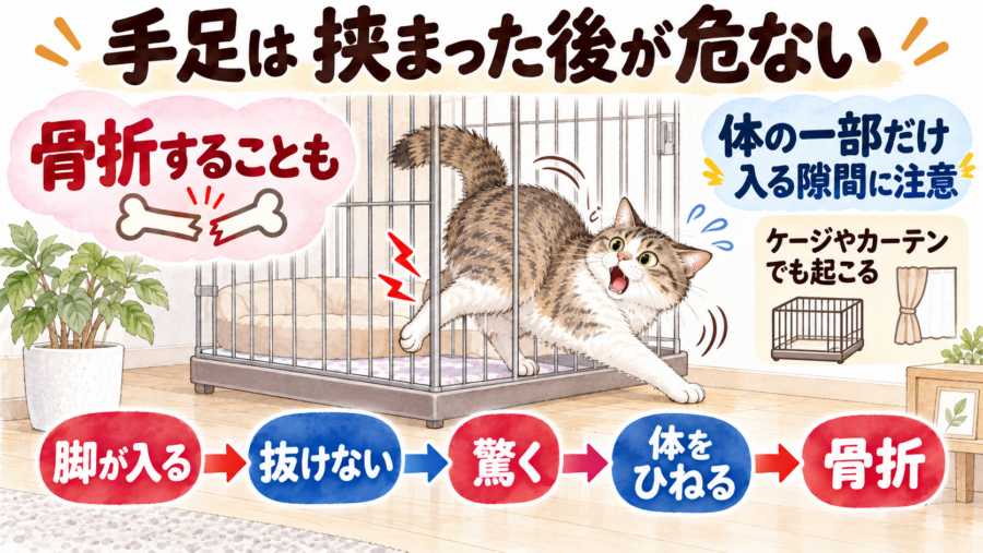 しっぽも手足も挟まったら危険です。