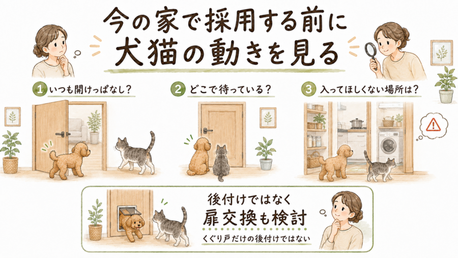 ペットドアを取り付けする際、今の犬猫の住まい方を見ることは重要です。