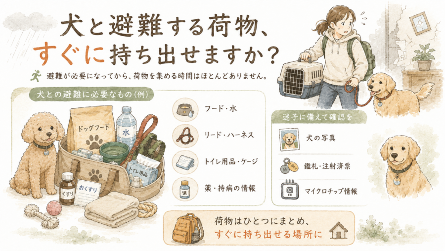 犬用品を集めて実際に持ってみましょう。それをやることによって、この後何が必要か考える必要があります。