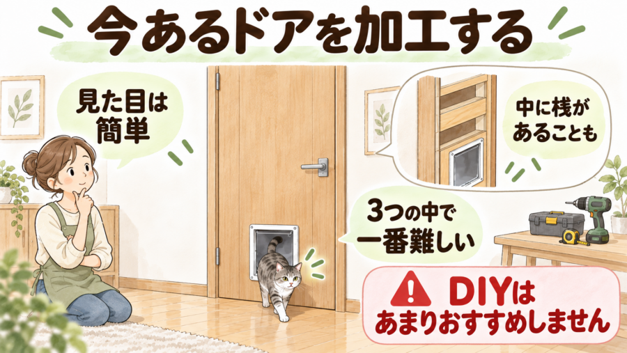 ペットドアのDIYは不可能ではありません。ですが難しい。と実際に取り付けた経験から思います。